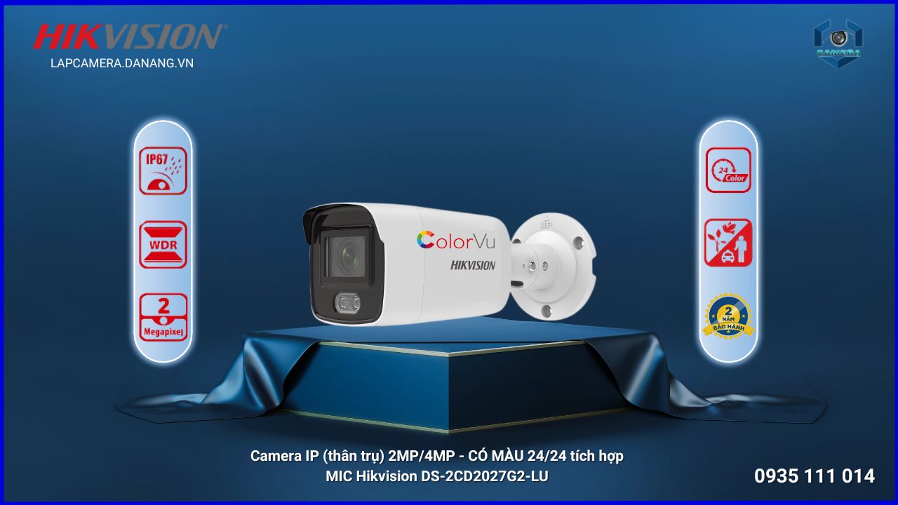  Camera IP (thân trụ) 2MP/4MP - CÓ MÀU 24/24 tích hợp MIC Hikvision DS-2CD2027G2-LU tại Skytech