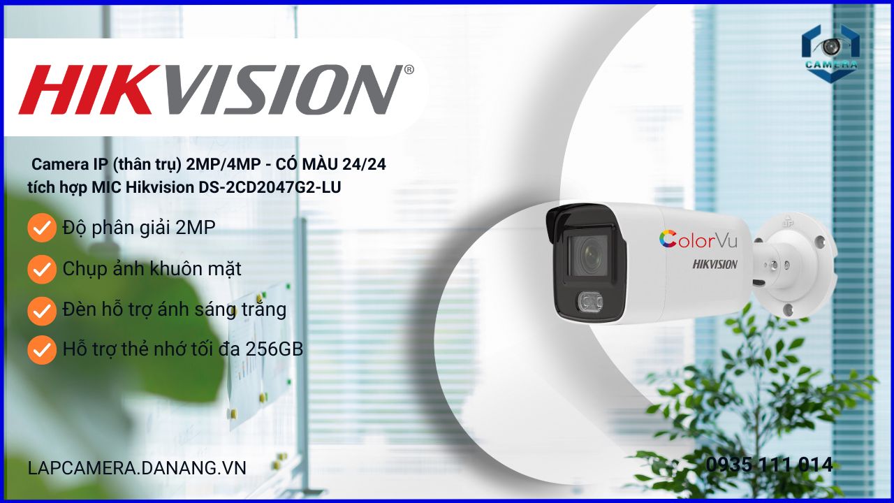  Camera IP (thân trụ) 2MP/4MP - CÓ MÀU 24/24 tích hợp MIC Hikvision DS-2CD2047G2-LU tại Skytech