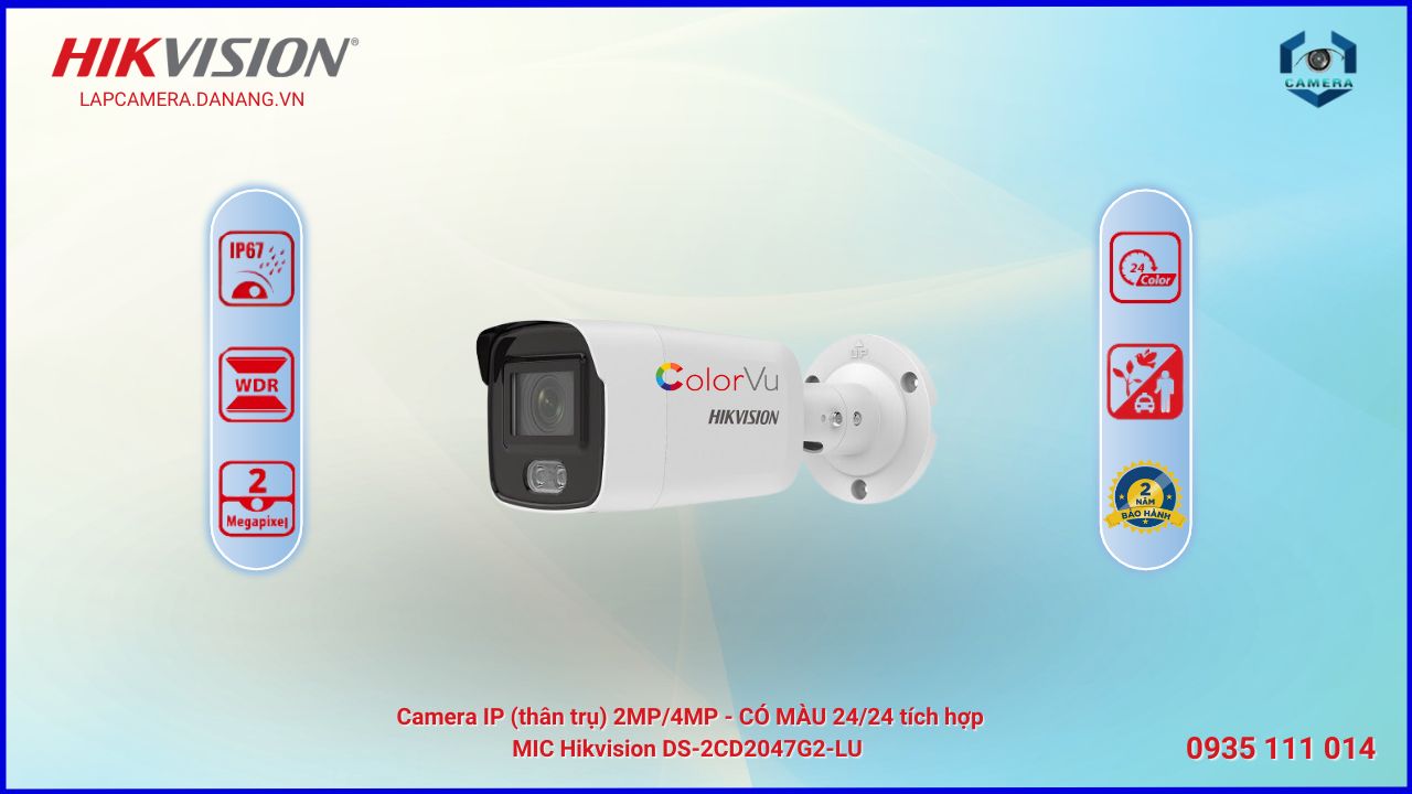  Camera IP (thân trụ) 2MP/4MP - CÓ MÀU 24/24 tích hợp MIC Hikvision DS-2CD2047G2-LU tại Skytech