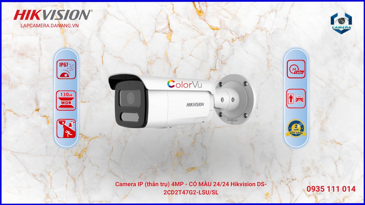 Camera IP (thân trụ) 4MP - CÓ MÀU 24/24 Hikvision DS-2CD2T47G2-LSU/SL tại Skytech